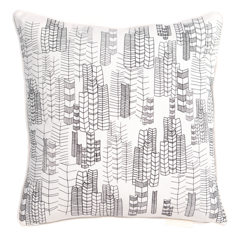 Feather Cities Pillow - Natural with Orange 16" x 16"
