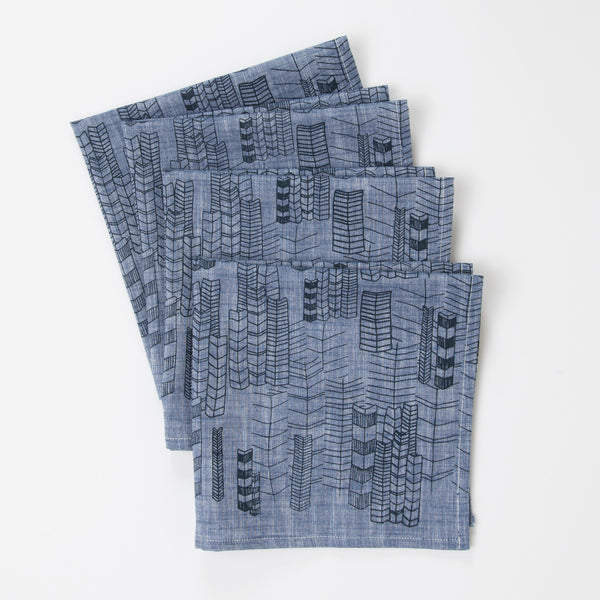 Feather Cities Napkins - Indigo