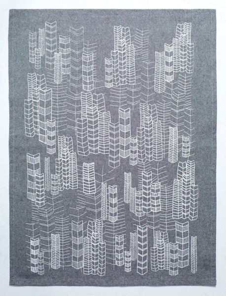 Feather Chambray Tea Towel - White