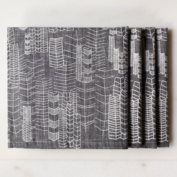 Feather Cities Napkin - Gray