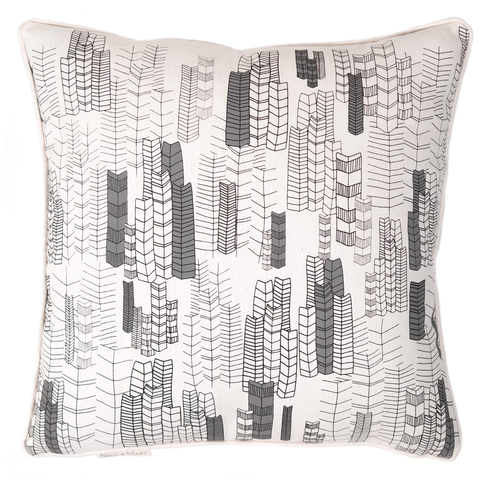 Feather Cities Pillow - Natural with Gray 16" x 16"