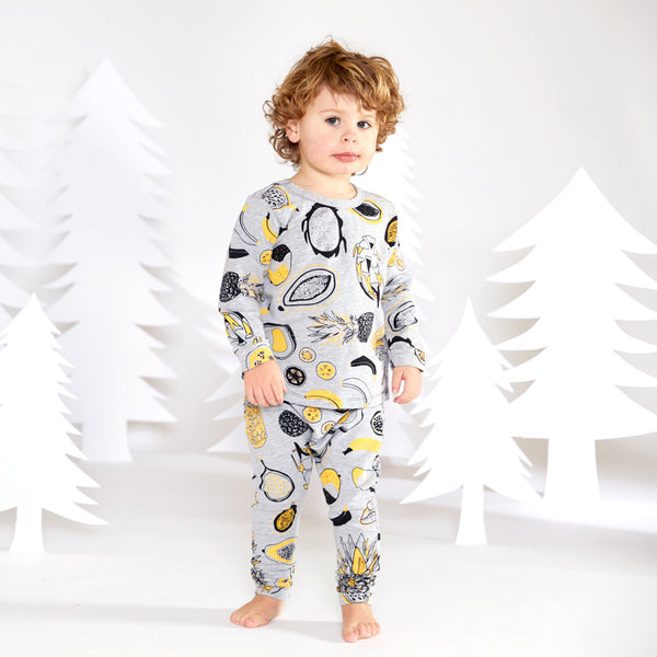 Tropical Fruit Sweatpants - Gray with Lemon