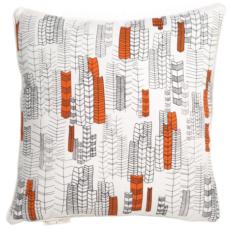 Feather Cities Pillow - Natural with Orange 16" x 16"